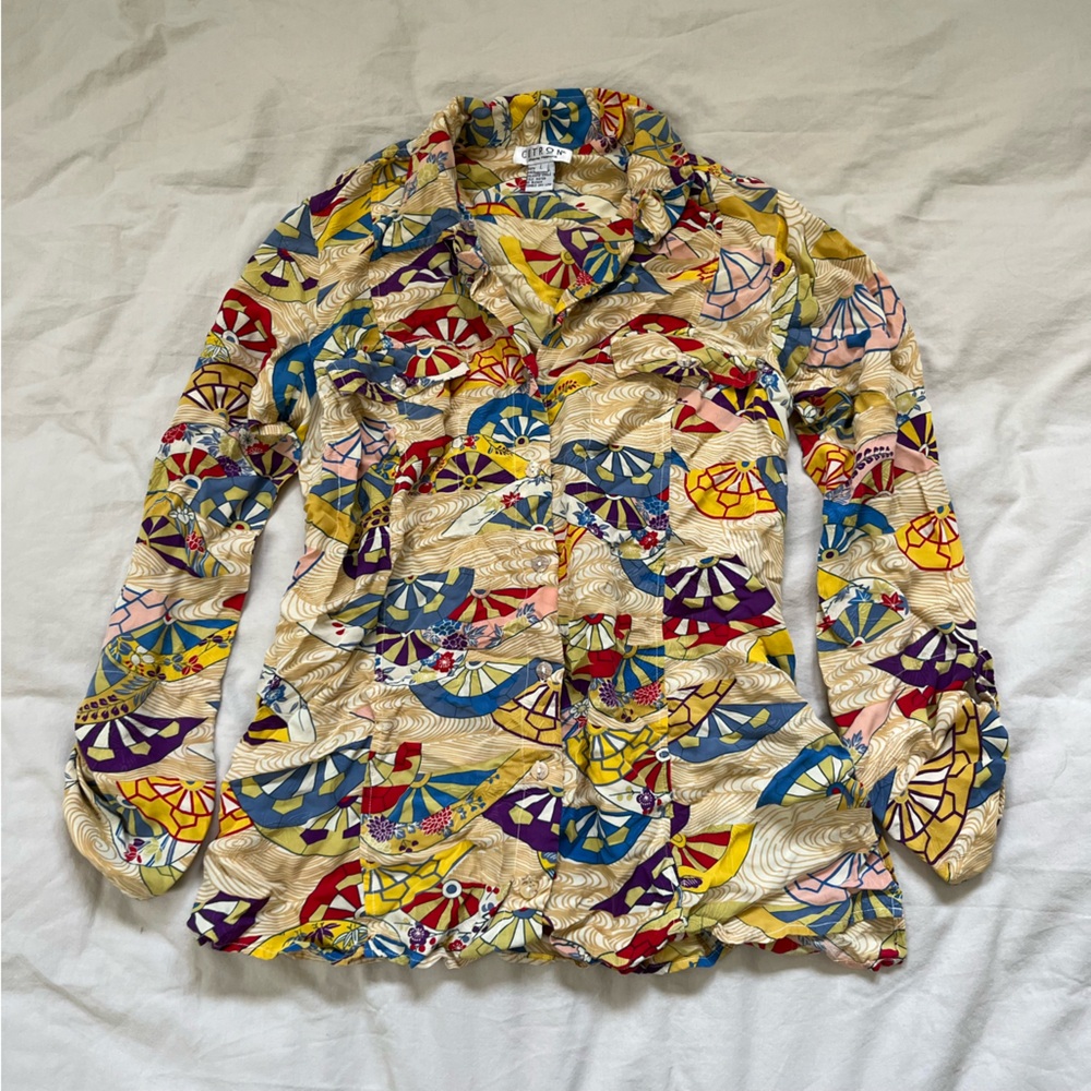 Women’s Vintage Citron 100% Silk Patterned Blouse